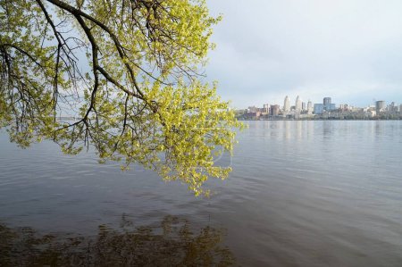 Dnipro city and Dnipro river after rain