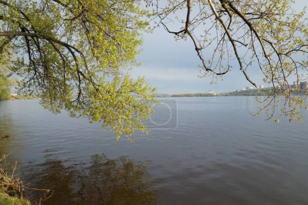 Dnipro city and Dnipro river after rain