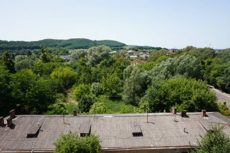 Foto de Vista del bosque desde la altura de las paredes de la fortaleza en Zhovkva. - Imagen libre de derechos