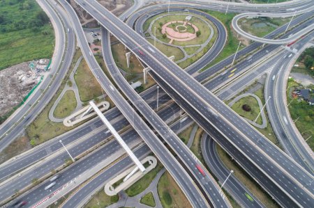 Aerial view intersection traffic road with car movement, Transport concept