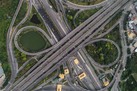 Photo for Transport intersection. Crossroad look aerial view - Royalty Free Image