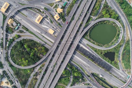 Photo for Transport intersection. Crossroad look aerial view - Royalty Free Image