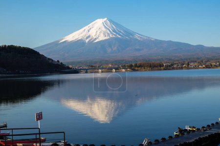 Photo for Spring view of Fuji mountain with snow and blue sky background - Royalty Free Image