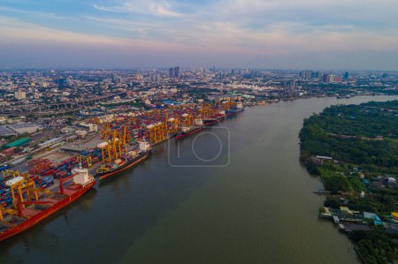 Photo for Aerial view of cargo ships, transport industry - Royalty Free Image