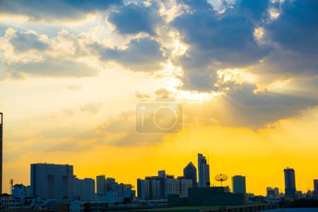 Photo for View of modern city skyline at sunset - Royalty Free Image
