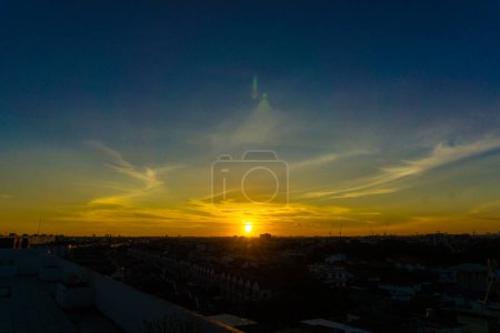 Photo for Sun rise beam over modern city of Bangkok, Thailand - Royalty Free Image