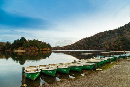 Photo for Boats at the pier of the Nikko park at autumn, Japan - Royalty Free Image