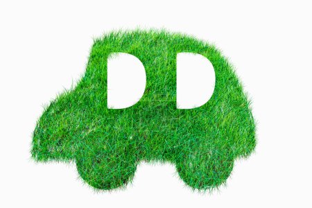 Photo for Car symbol from the green grass. isolated on white. - Royalty Free Image