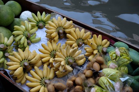 Photo for Fruit and local food sell on boat at floating  market, Thailand - Royalty Free Image