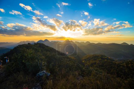 Photo for Peak of tropical forest mountain sunset sky with cloud nature landscape summer background - Royalty Free Image