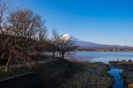 Photo for Fuji mountain with snow blue sky background spring time - Royalty Free Image