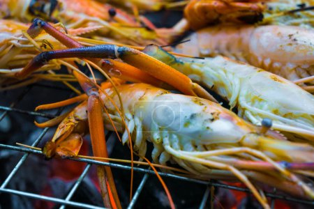 Photo for River shrimps grilled on stove, Sea food object - Royalty Free Image