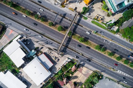 Photo for Aerial view city transport road intersection cross road, Transport industry - Royalty Free Image