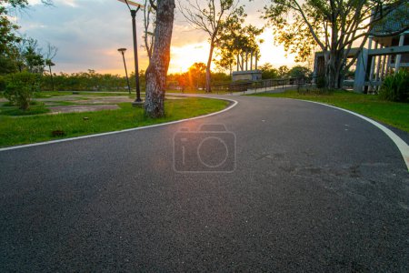 Foto de Camino de asfalto, senderismo y bicicleta en el parque de la ciudad - Imagen libre de derechos