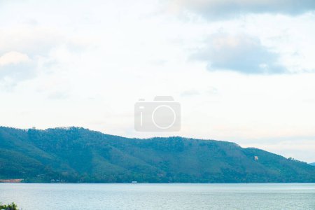Photo for Mountain river and sunset sky with cloud dam, nature landscape serenity background - Royalty Free Image