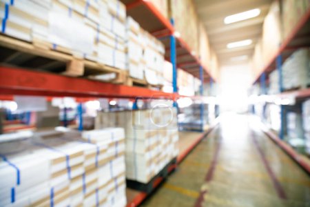 Photo for Warehouse business industry blurred background with box on shelf, Logistic business concept - Royalty Free Image
