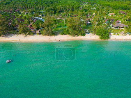 Photo for Aerial view white sand sea beach wave turquoise water tropical island summer vacation background - Royalty Free Image