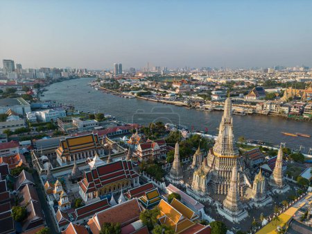 Photo for Aerial view Wat Arun Buddha Temple of dawn  sunset sky sightseeing travel in Bangkok Thailand - Royalty Free Image