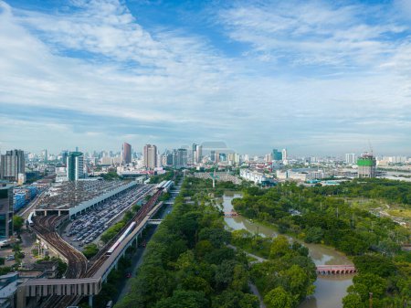 Photo for Aerial view Chatuchak green central park with office building JJ market Bangkok Thailand - Royalty Free Image