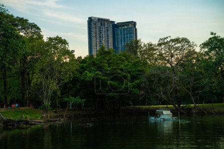Foto de Naturaleza paisaje de la ciudad parque público puesta del sol ribera verde árbol bosque Bangkok Tailandia - Imagen libre de derechos