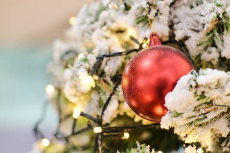 Photo for Christmas ball tree with blurred bokeh abstract background copy space merry Xmas Happy new year - Royalty Free Image