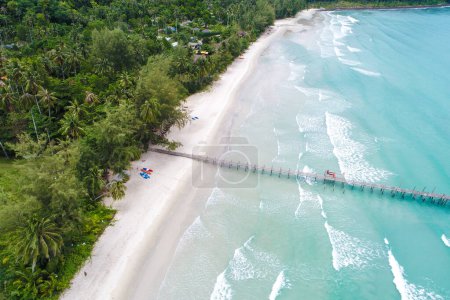 Photo for Aerial view on sand beach with turquoise water, summer vacation concept, nature landscape - Royalty Free Image