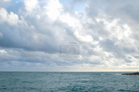 Photo for Tropical sea beach wave against blue sky with fluffy clouds nature landscape - Royalty Free Image