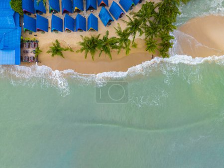 Téléchargez les photos : Cocotier aérien sur plage de sable blanc eau de mer turquoise Samui île de Thaïlande - en image libre de droit
