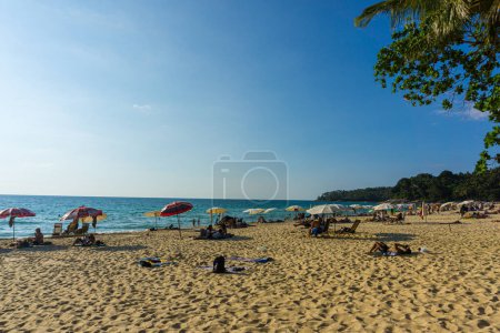 Photo for Beach chair on sea beach wave sunny day blue sky cloud sunset summer vacation Phuket Thailand - Royalty Free Image