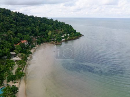 Foto de Vista aérea del bosque de palmeras de coco tropical en el mar playa olas arena blanca playa verano vacaciones fondo - Imagen libre de derechos