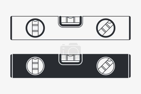 Illustration for Bubble Level Silhouette and Outline. Building Level. Meassurement Equipment. Vector Isolated on White - Royalty Free Image