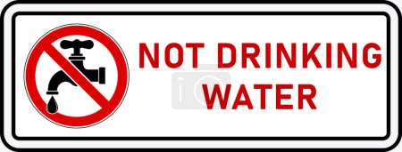 No es agua potable. Señal de prohibición: No se permite beber agua de este grifo. Beba esta agua está prohibida - Plantilla de símbolo. Signo imprimible vectorial