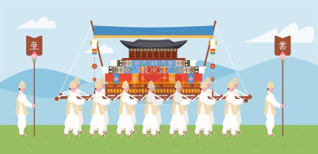 Illustration for Funeral palanquins are carried and paraded. - Royalty Free Image