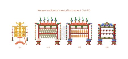 Téléchargez les illustrations : Une collection d'instruments de musique traditionnels coréens. - en licence libre de droit