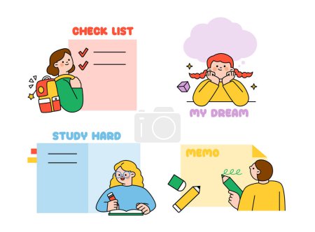 Téléchargez les photos : Sticky note concepts memo pad decorated with cute students. - en image libre de droit