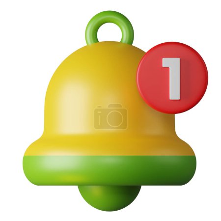 Photo for Cute yellow green bell alarm popup notification reminder alert icon sign or symbol on UI social media or website 3D rendering illustration on transparent background - Royalty Free Image
