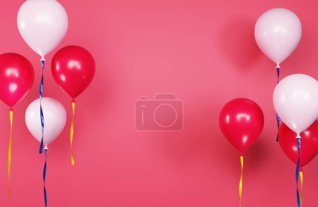 Birthday and party event greeting template. Red with white birthday balloons background 3D rendering illustration