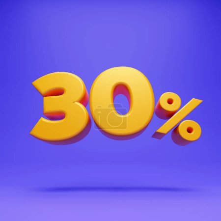3d illustration 30% percent title sign icon floating on violet background