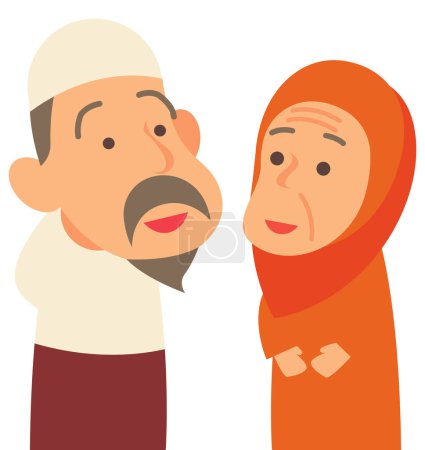 Ilustración de Dibujos animados musulmán malayo viejo pareja carácter ilustración - Imagen libre de derechos