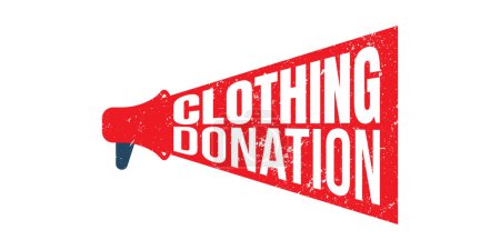 Ilustración de Megaphone clothing donation information stamp, vector graphic - Imagen libre de derechos