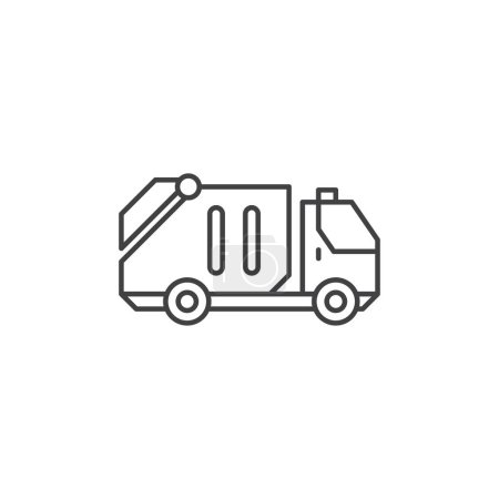 Foto de Camión de basura icono de línea delgada, transporte y auto, señal de camión de residuos, gráficos vectoriales, un patrón lineal sobre un fondo blanco
. - Imagen libre de derechos