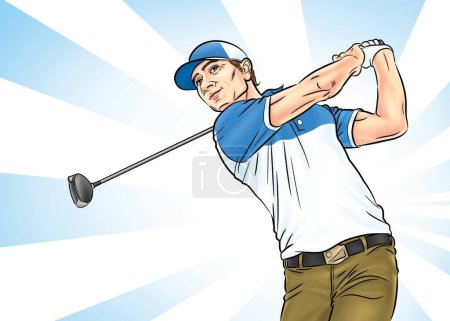 Téléchargez les photos : Le golfeur balance le club de toutes ses forces pour frapper la balle vers l'avant.illustration - en image libre de droit