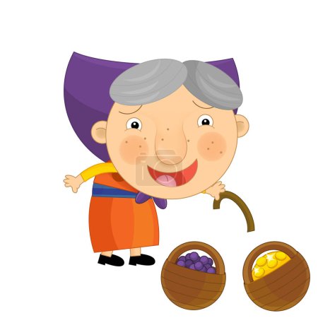 Photo for Cartoon scene with older woman grandmother farmer vintage isolated illustation for kids - Royalty Free Image