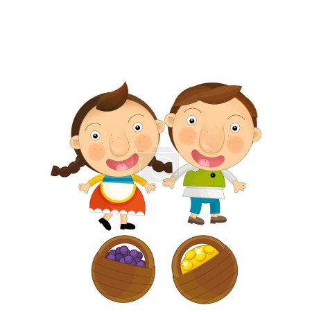 Photo for Cartoon farm character farmer  girl and boy brother and sister family isolated illustration for kids - Royalty Free Image