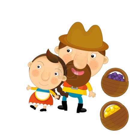Photo for Cartoon happy scene with farm family together father and child illustration for kisd - Royalty Free Image