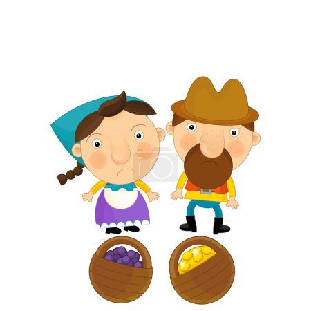 Photo for Cartoon happy scene with farm family together husband and wife illustration for kids - Royalty Free Image