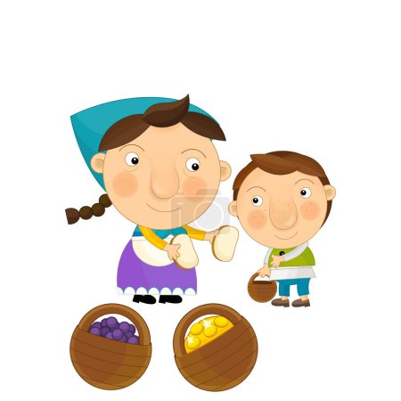 Photo for Cartoon happy scene with farm family together illustration for kids - Royalty Free Image