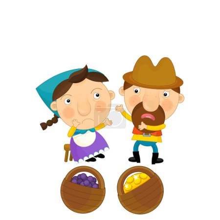Photo for Cartoon happy scene with farm family together husband and wife illustration for kids - Royalty Free Image