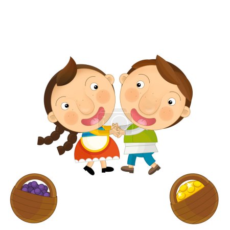 Photo for Cartoon farm character farmer  girl and boy brother and sister family isolated illustration for kids - Royalty Free Image
