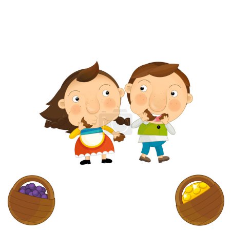 Foto de Granja de dibujos animados carácter granjero niña y niño hermano y hermana familia aislado ilustración para niños - Imagen libre de derechos